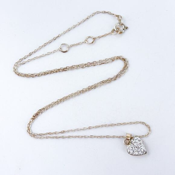 Vintage Sterling Silver 925 Cubic Zirconia Pave Heart Pendant Necklace 16"-17" - Picture 3 of 6